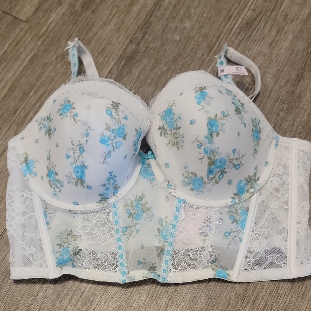 Victoria's Secret White and Blue Floral Underwire Bra